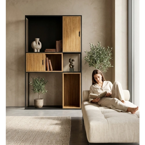 REGAŁ NA KSIĄŻKI METALOWE DREWNO LITE DĄB JESION OLCHA RNK-160